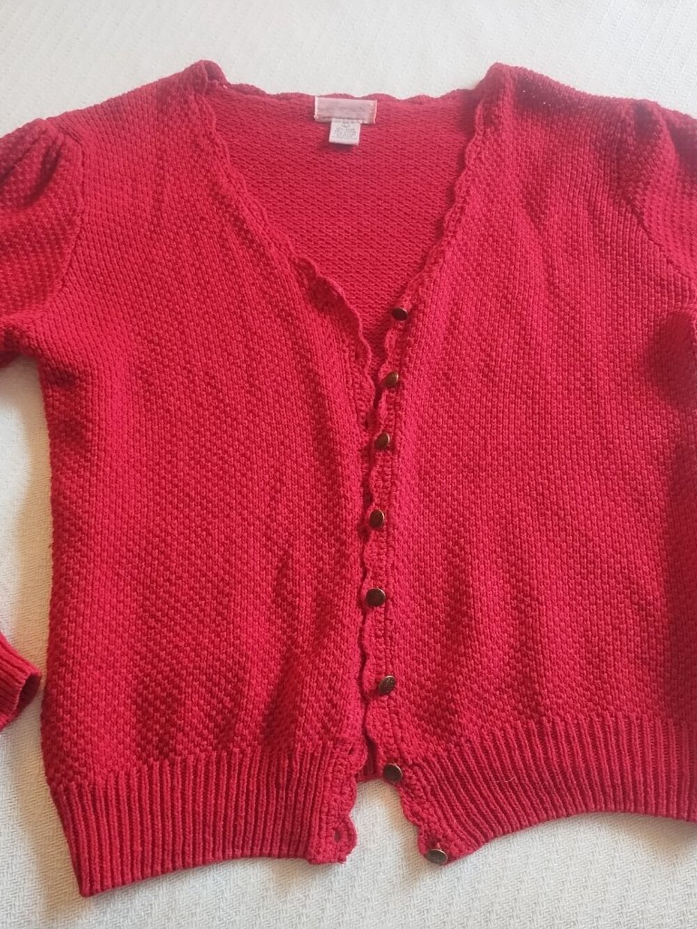 Vintage margules red cotton cardigan scallop 50's 60's 80's